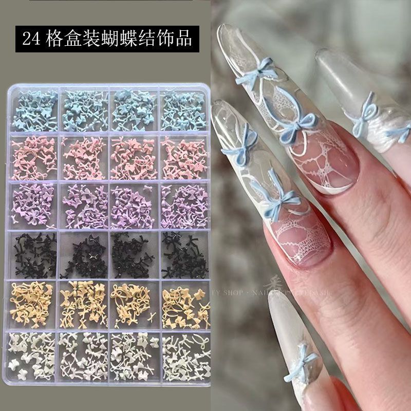 24-Colorful Mini Bow Nail Art Accessories, Popular Wearable Nails, Phototherapy Nails, DIY Bow Tie Streamer Accessories