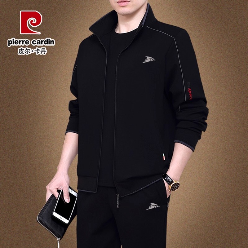 Pierre Cardin Casual Sports Suit for Men, Spring and Autumn, Loose Fit, Running, Large Size, Middle-Aged and Elderly Dad's Sportswear Three-Piece Set