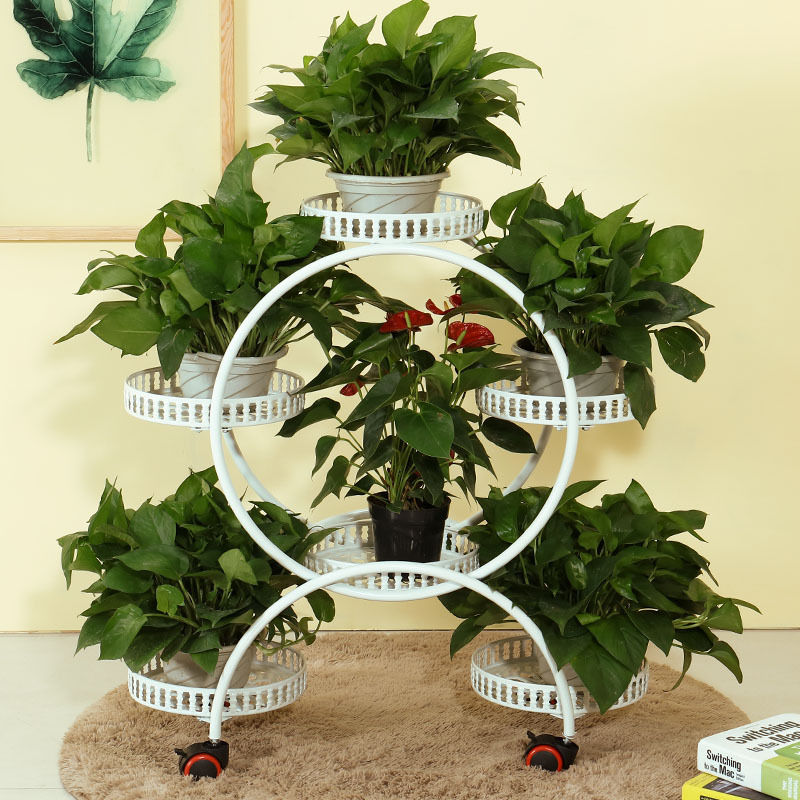 Flower Shelf Iron Art Belt Wheel Floor Type Gold Gge Flower Shelf Living Room Balcony Flower Shelf Multilayer Indoor Net Red Province Space