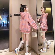 Pregnant woman Packaged sweatshirt spring autumn season 2022 new online red fashion with long loose big code with big code even cap feeding blouse