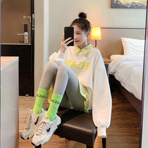 Pregnant womens blouses spring clothing fake two sets of fashion capsized loose Korean version Lazy Wind Chic Long Sleeve Suckling Blouses