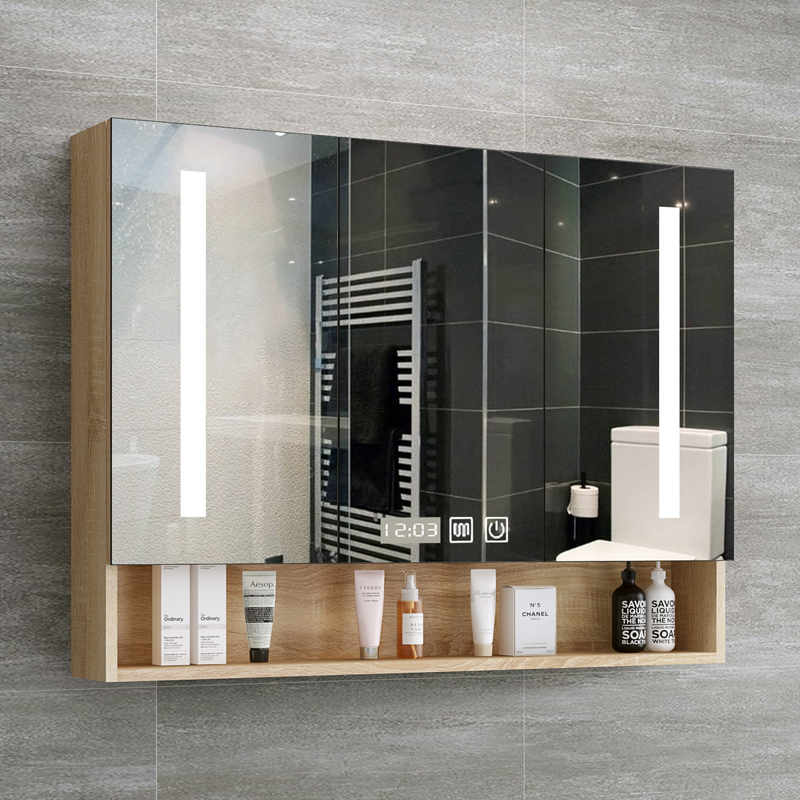 Smart anti-fog bathroom mirror with frame with solid wood Bluetooth mirror toilet hanging wall bathroom mirror