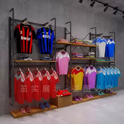 Sports and leisure clothing store display rack Floor-to-ceiling clothing brand store clothing counter black high-end men's clothing shelf