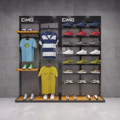 Sports and leisure clothing display rack men's clothing store shelves Wall brand shoes store outdoor clothing display shelves