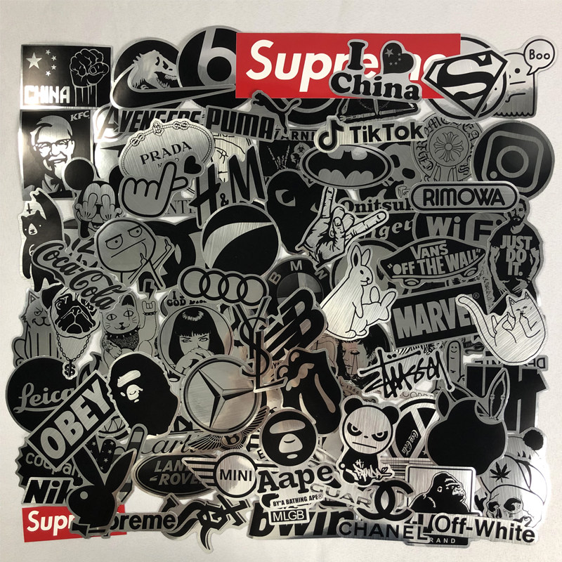 Imitation Metal Suitcase Sticker Waterproof Trendy Brand Logo Travel Box Sticker Laptop Guitar Decoration