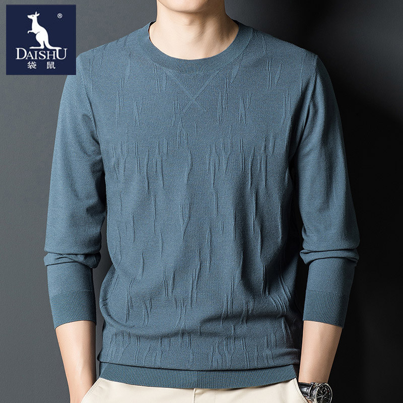 Kangaroo Long-Sleeved T-Shirt Men's Spring and Autumn Round-Neck Sweater Thin Wool Base Knitwear Winter Thick Men's Top