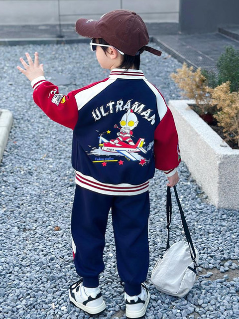 French Clothing Boys' Spring and Autumn Suit 2025 New Stylish Children's Boys' Fashionable Baseball Uniform Two-Piece Set