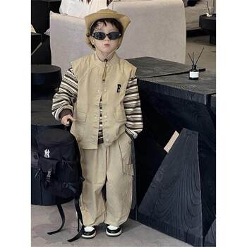 French Boys' Cool and Stylish Outfit 2026 New Children's Workwear Spring and Autumn Style Boys' Trendy Three-Piece Set Spring Outfit