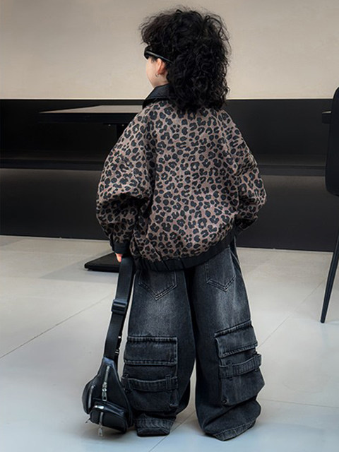 French Children's Clothing Boys' Autumn Leopard Print Leather Jacket 2025 New Stylish Children's Jacket Handsome Boys' Top