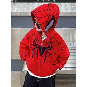 French Spider-Man Jacket for Boys, Spring and Autumn Ultraman Clothes, 2026 New Model, Small Children's Fleece-Lined Boys' Baby Jacket