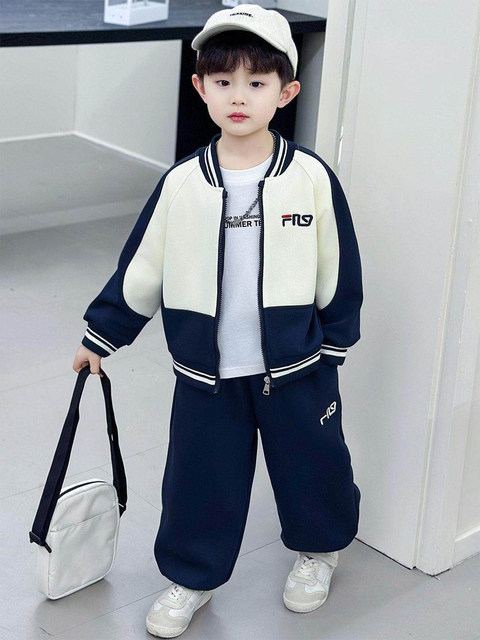 French Boys' Spring Sports Suit 2026 New Stylish Children's Baseball Jacket Boys' Spring Outfit Two-Piece Set