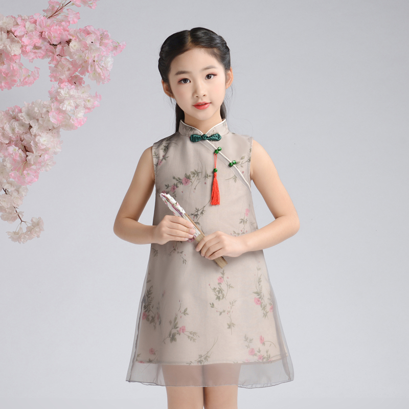 mùa hè sườn xám cô gái của retro phong cách baby baby công chúa váy quần áo hiệu suất Guzheng con gió của Trung Quốc mỏng