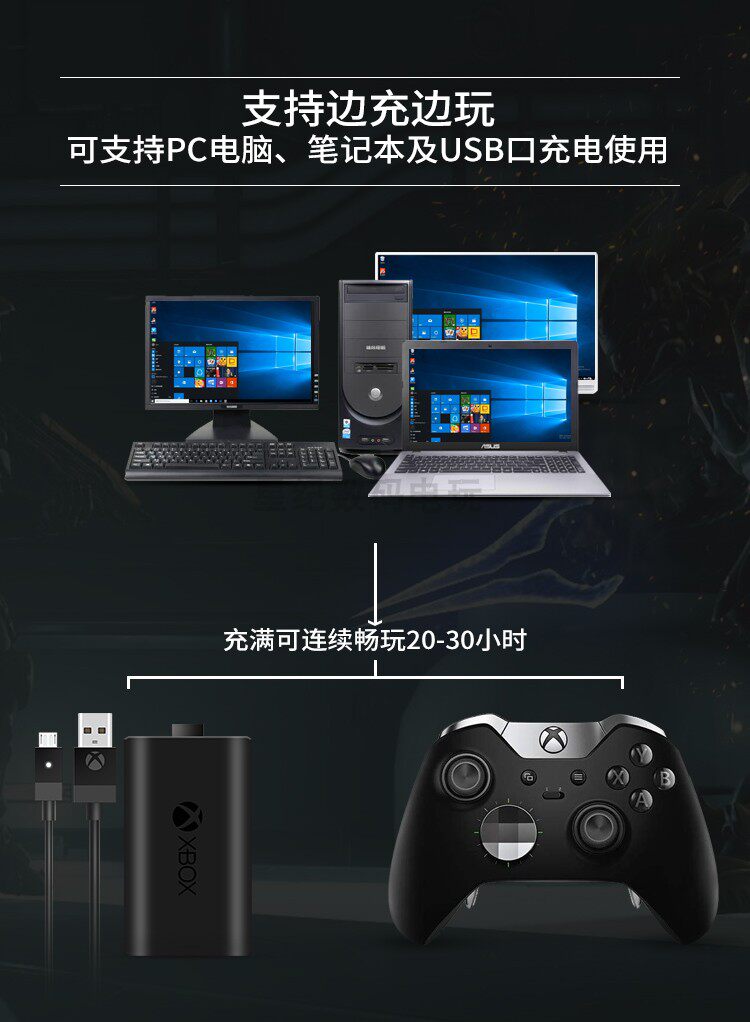 Джойстик для XBOX 原装xbox one s xsx手柄电池2020新款充电套装xboxone series xss Microsoft