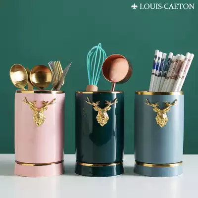 Creative ceramic chopsticks cage Nordic household light luxury drain knife fork spoon chopsticks storage layer rack kitchen chopsticks container rack