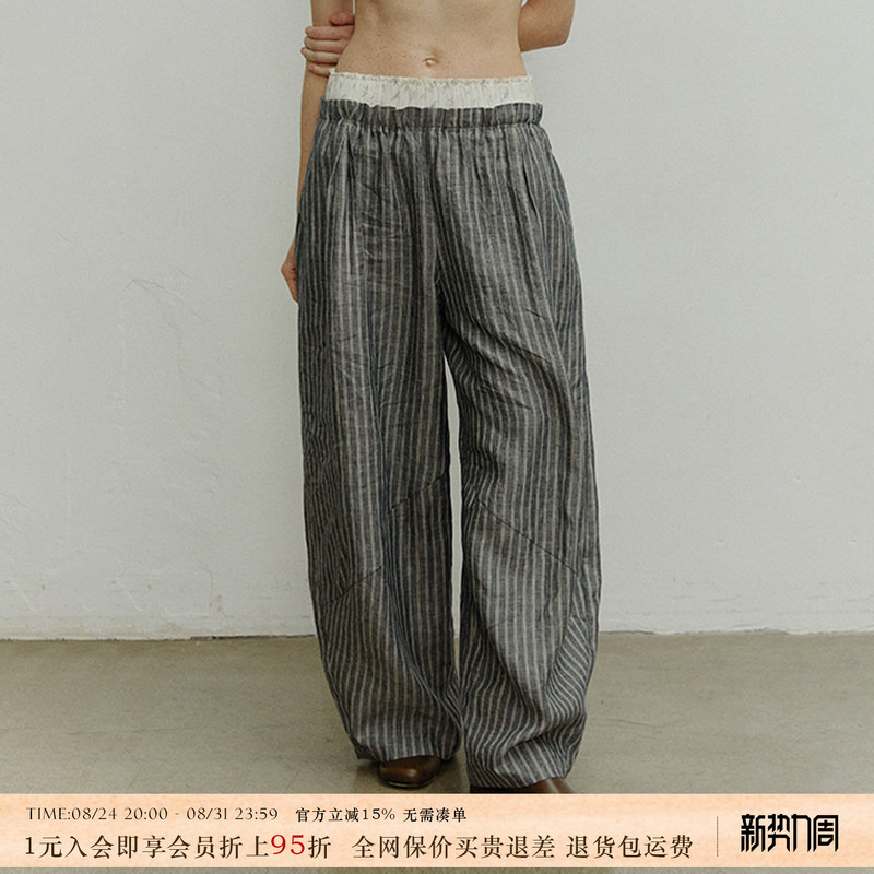 Square Circle New Product 26 Spring/Summer Floral Patchwork Striped Loose Wide-Leg Pants Shecode