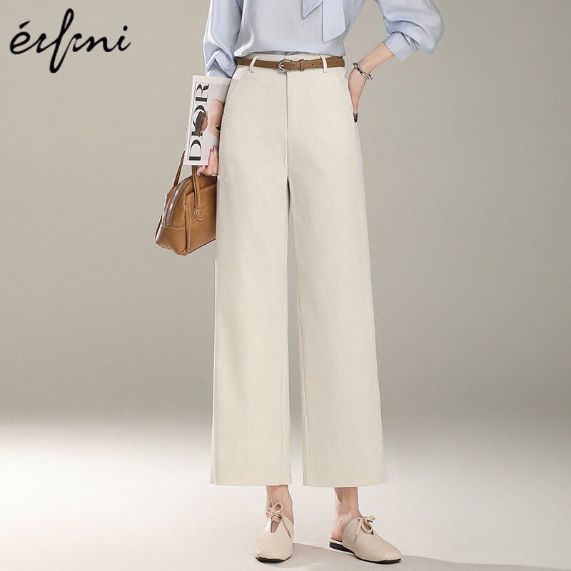 Eveli Nine-Point Straight Casual Pants for Women 2026 Spring/Summer New High-Waisted Slimming Solid Color Versatile Suit Wide-Leg Pants