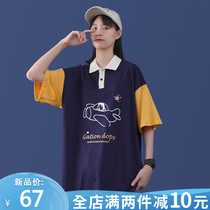 Japanese lapel polo shirt collar Short-sleeved T-shirt Womens national tide student loose Harajuku womens salt half-sleeve top summer