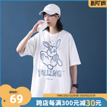 Summer Rabbit Vintage Short Sleeve T-Shirt Woman National Tide Small Crowd Loose Slim Fit Summer Clothes Pure Cotton Oversize Half Sleeve
