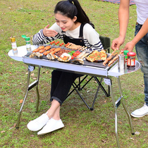 Large barbecue home outdoor charcoal foldable barbecue grill stainless steel barbecue stove full set of tools thickened