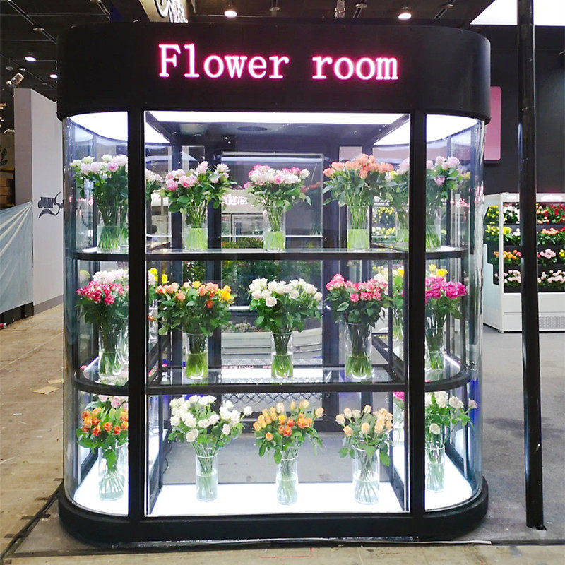 New style flower shop wind freezer refrigerated custom frost-free flower cabinet arc full glass floral flower room preservation display cabinet