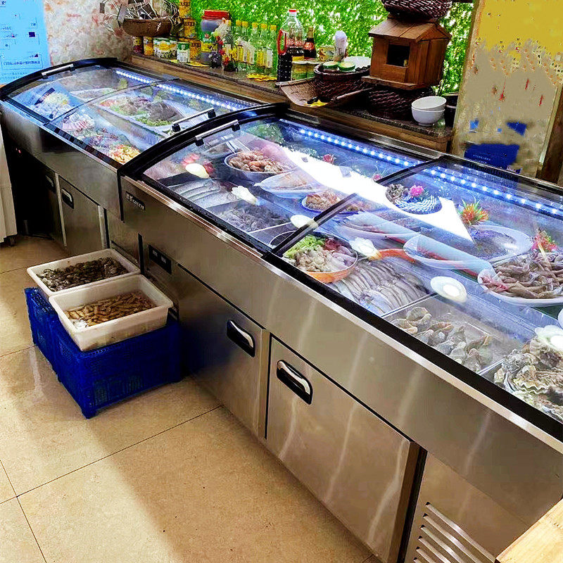 Restaurant stall ladder smart refrigerated display cabinet set table straight cold frozen order cabinet double door stainless steel commercial