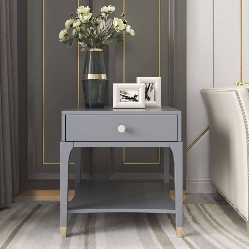 American gray corner table living room light luxury sofa side table small coffee table modern home mini design sense solid wood side cabinet
