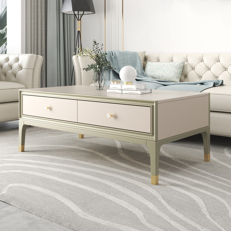 Coffee table light luxury modern simple solid wood living room high-grade sense of home small apartment Type American coffee table TV cabinet combination