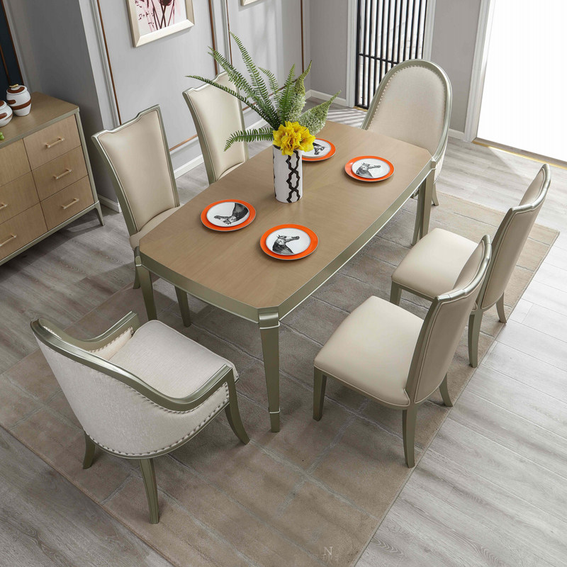 Solid wood dining table dining table rectangular light luxury small apartment high-end long table dining room leisure dining table and chair combination