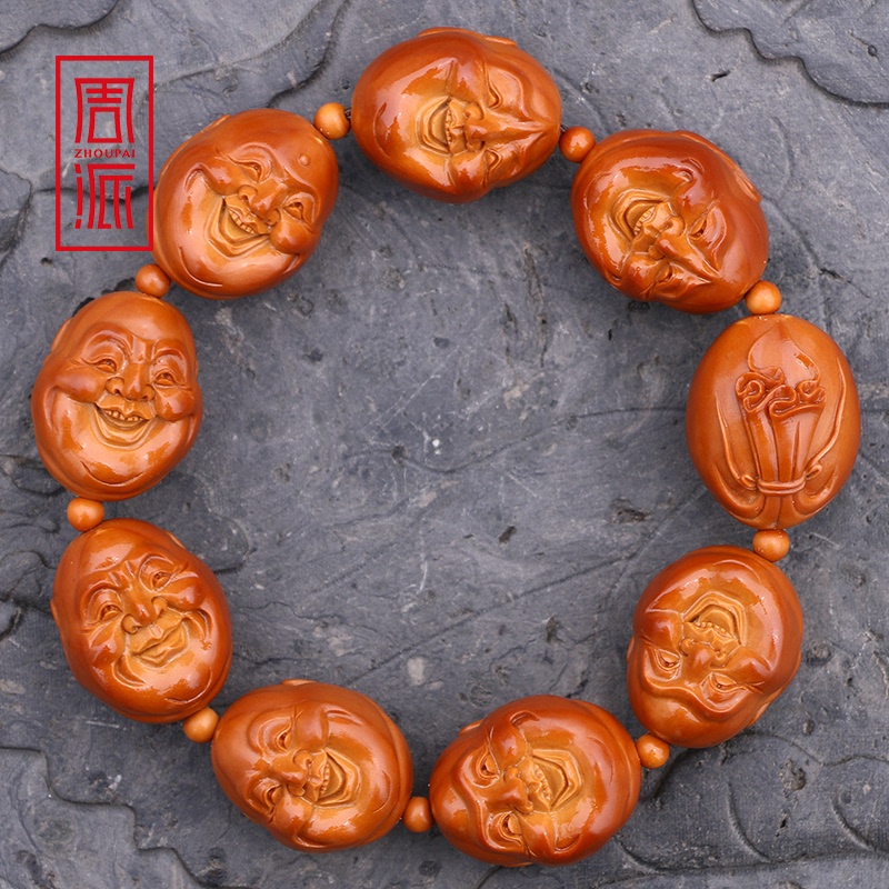 Zhou Pai Zhou Quanxing's Ever-Smiling Olive Pit Bracelet, Purely Handmade Maitreya Head Oil Pit, Fine Craftsmanship