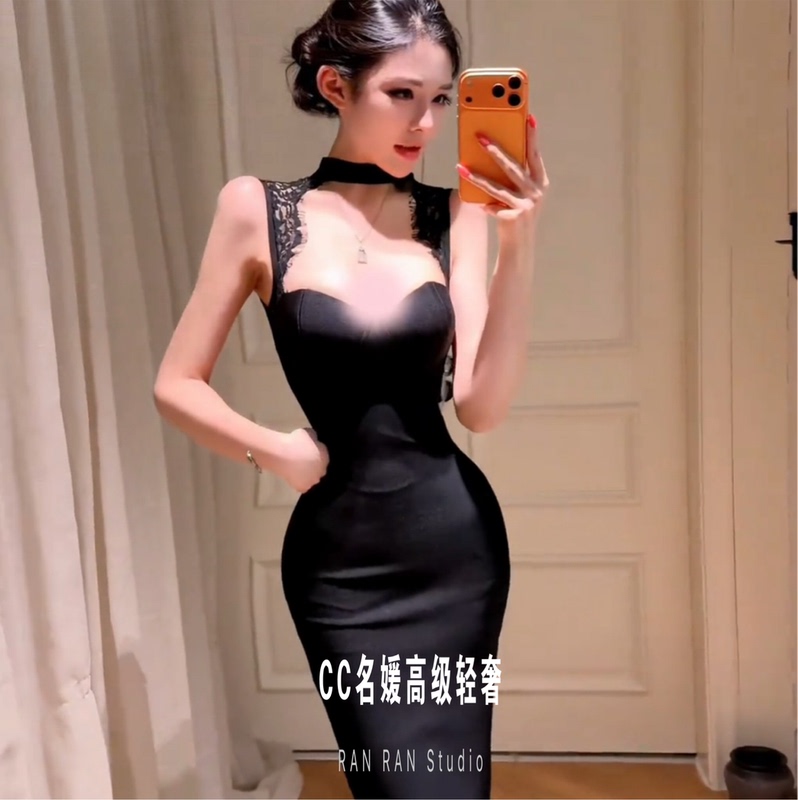 Drunk in the Flowers~ Elegant and Sexy Socialite Dress with Slim Waist and Pure Desire Vibe, Lace Bodycon Bandage Dress