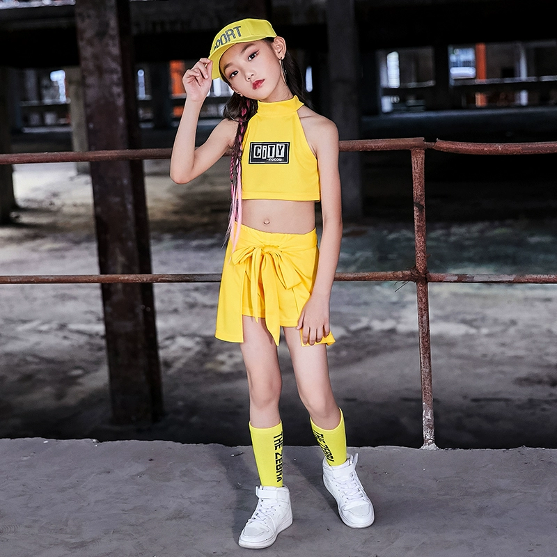 Quần áo biểu diễn hoạt náo của trẻ em Phiên bản Hàn Quốc của trẻ em rốn jazz vest phù hợp với bé gái jazz biểu diễn quần áo biểu diễn thủy triều - Trang phục