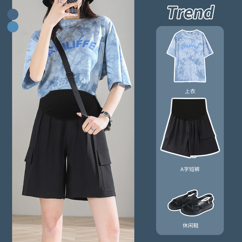 Pregnant woman pants shorts for spring and summer outside wearing thin and large size Western clothing pants summer small sub-spring-autumn broadlegged pants summer clothes