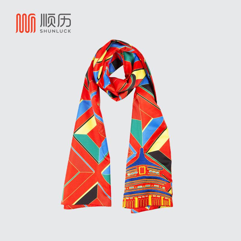 Lingo Living Museum Tiantan Red Scarves women Winter Palace China Red Embroidery Praying Blessing Scarves for men's individuality shawl