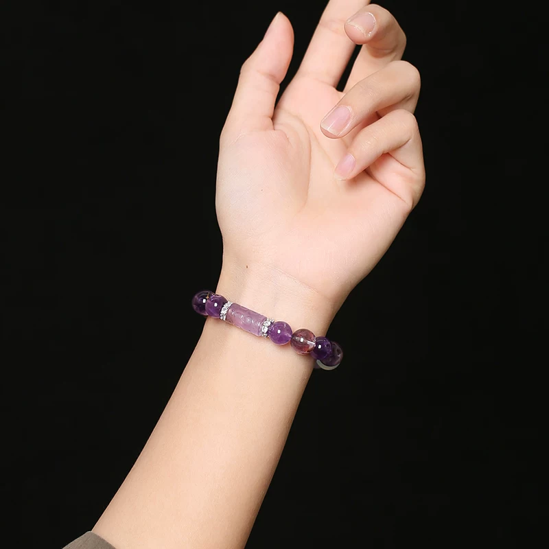 灵机麦玲玲「情缘不断」紫幽灵手链紫水晶薰衣草海蓝宝新款手串