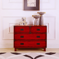  2021 New Chinese style retro old wine red furniture four-drawer cabinet cabinet bedroom dresser complete set of furniture