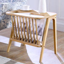  Nordic living room storage rack Magazine rack Solid wood balcony small coffee table Ash wood log sofa side small coffee table