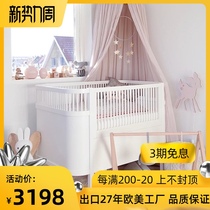  Ruizhen home Nordic simple newborn crib multi-function childrens bed Solid wood baby bed retractable splicing bed
