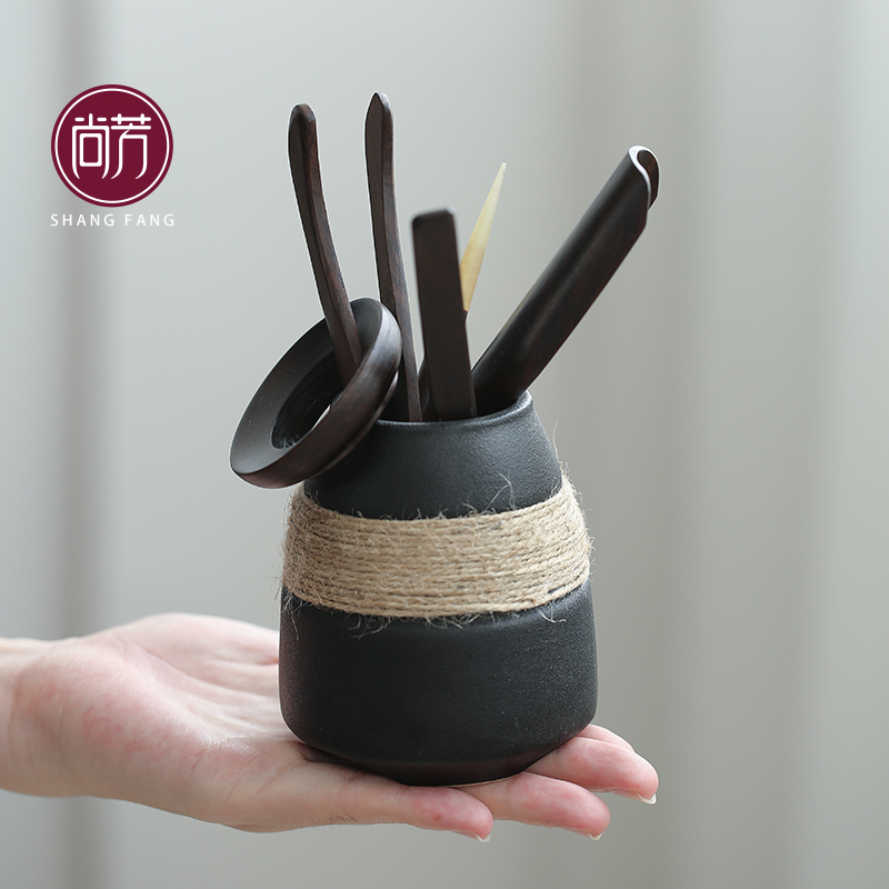 Shangfang ceramic tea ceremony six gentleman set Gongfu tea set accessories Black pottery with tea ornaments Tea clip tea needle