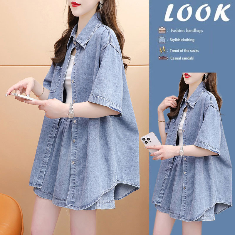 Retro Sweet and Spicy Style Short-Sleeved Shirt and Shorts Two-Piece Set for Women, Summer Design, Loose, Casual and Stylish Suit