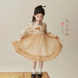 Наряд маленькой принцессы, детское платье, китайский стиль, цвета шампанского, рукава фонарики