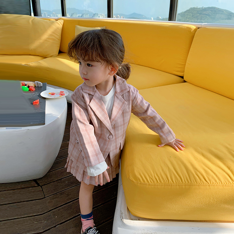 Fall in love with pretty girl girls net red suit 2021 new baby Western style spring children's suit skirt 2-piece suit