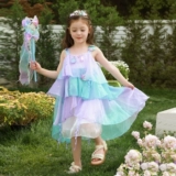 Влюбитесь в красивое платье принцессы-русалки для девочек, летнее платье, новинка 2025 года, детская градиентная праздничная газовая юбка на подтяжках