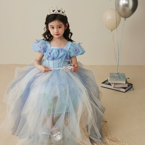 Летний наряд маленькой принцессы, детское синее платье, подарок на день рождения