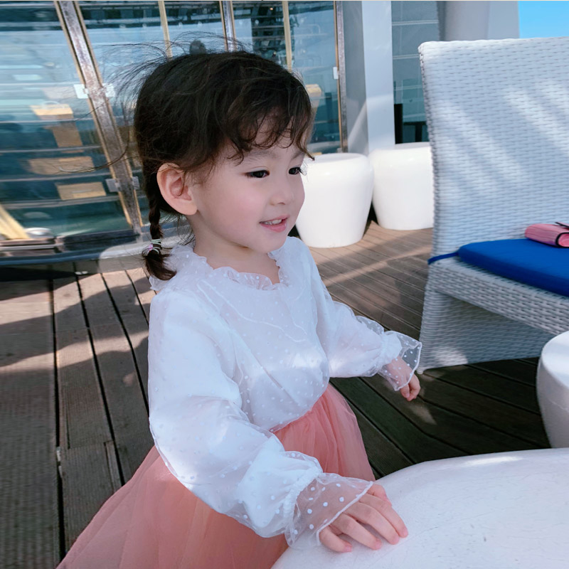 Girls shirt spring 2020 new baby shirt Korean version of children's lace shirt chiffon top