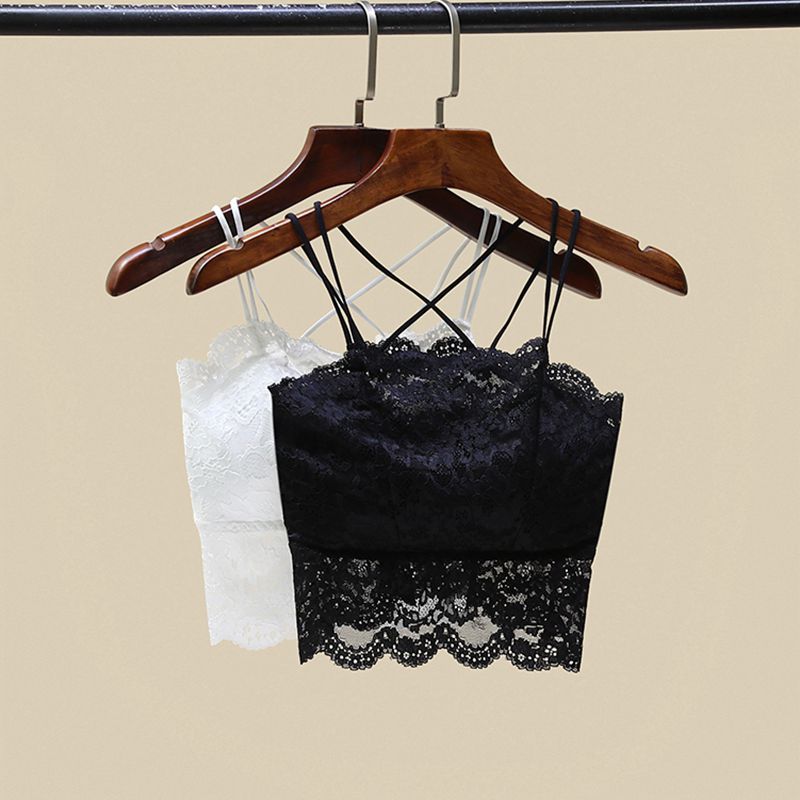 Black camisole women's underwear with chest pad sexy lace French underwear short tube top women's anti-skid