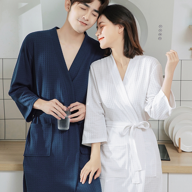 Bath robe female spring and autumn waffger thin dressing robe couple a pair of men high-end water skin dry hotel bathsuit