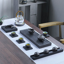 Craftsman natural black gold stone tea tray ashtray Black gold stone tea cup holder Black gold stone tea cup holder hand carved