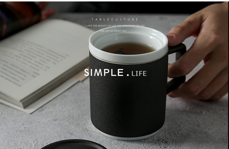 Japanese ceramic keller with cover with filtered water contracted coarse pottery large capacity gift office cup tea cup