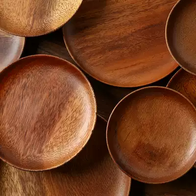 Japanese-style round household wooden tableware Walnut breakfast plate Hotel high-end tea water tray Simple solid wood tray