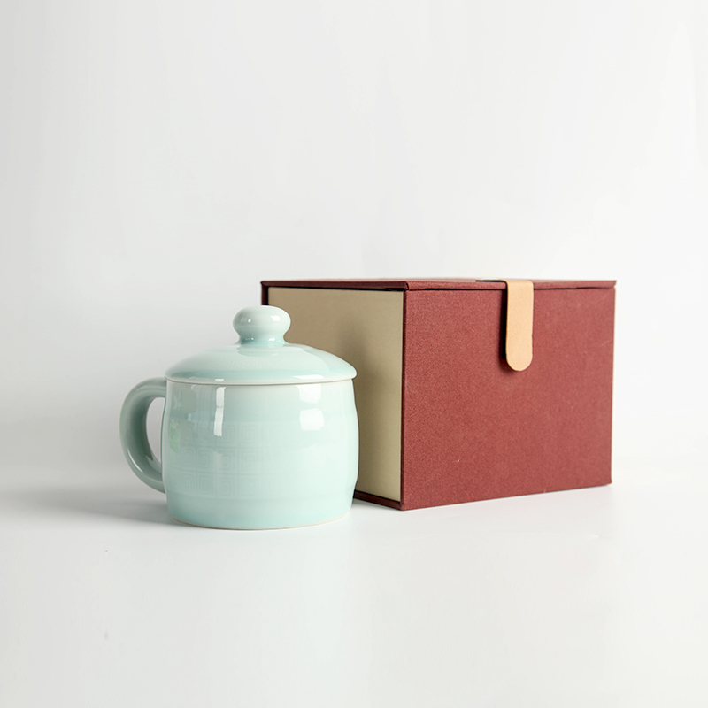 Longquan celadon cup home creative meander mark cup tea cup ceramic cups with cover cup tea gift mugs
